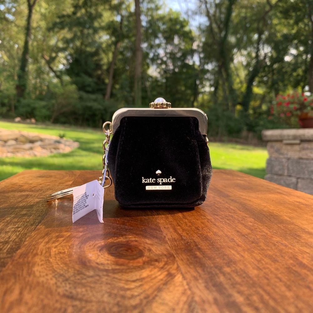 black velvet Kate Spade coin purse keychain NWT